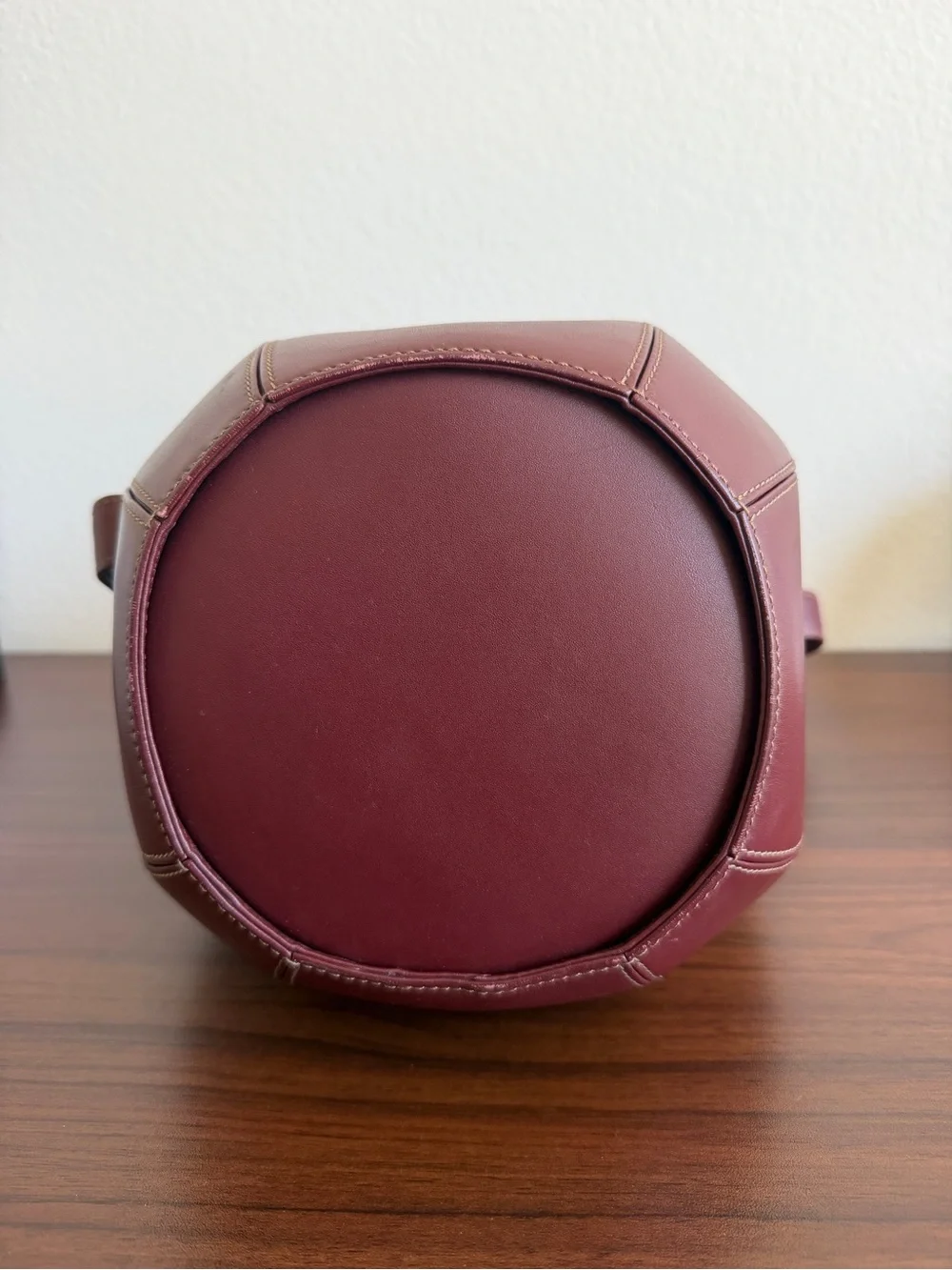 Leather Cartier Drawstring Bucket Bag in Deep Burgundy